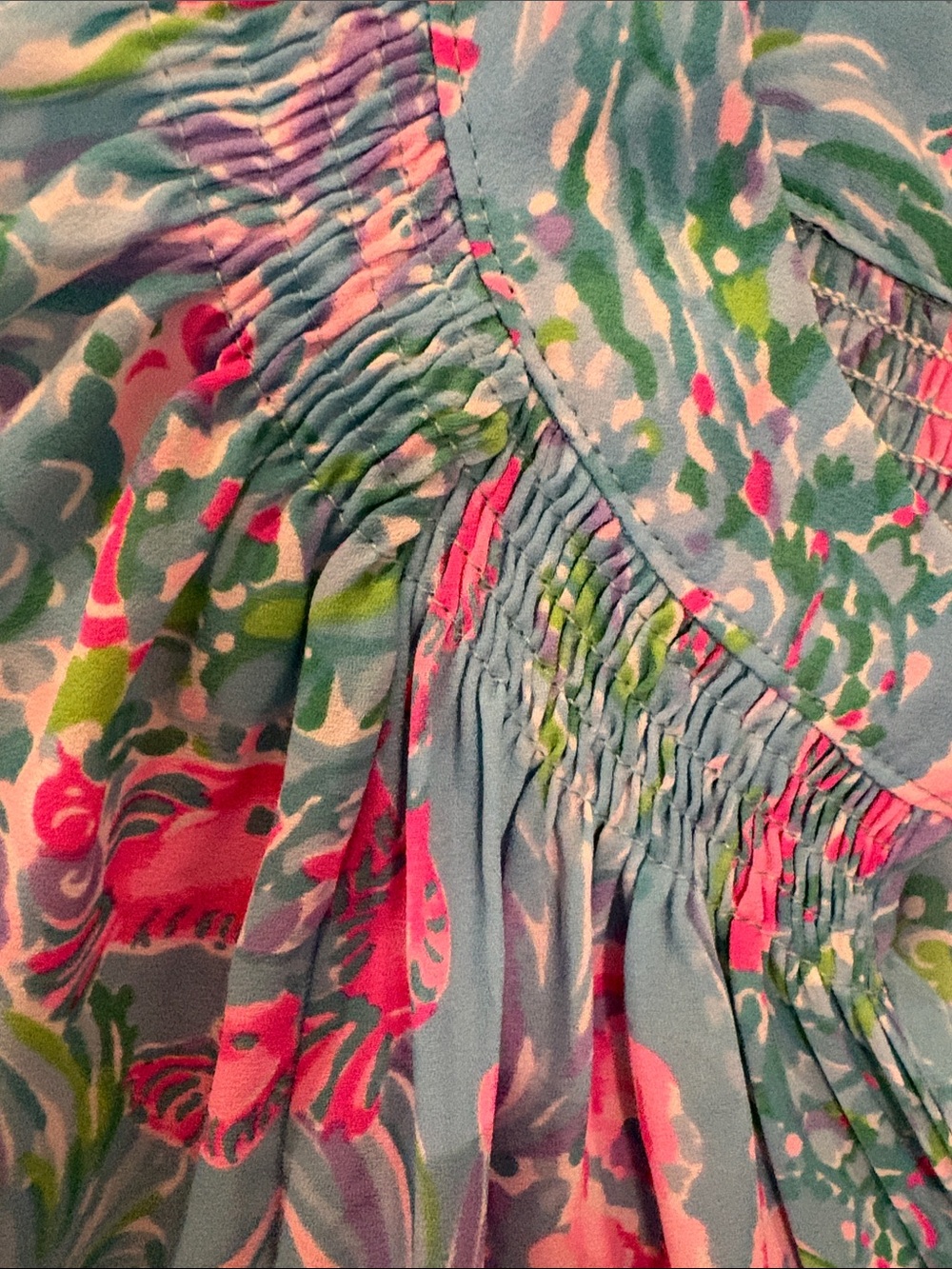 Lilly Pulitzer Turquoise Blue Pink Floral Peasant Blouse-large - Picture 5 of 5